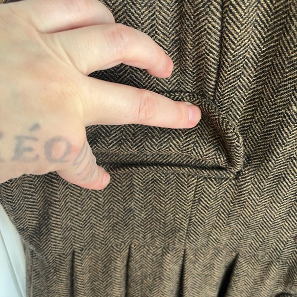 Women’s M/L Brown black handmade Herringbone Wool Sleeveless Button Dress - Picture 6 of 10